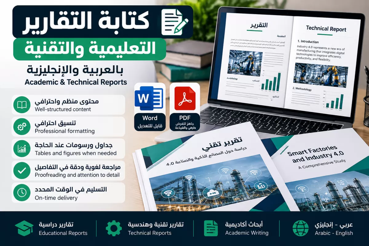 كتابة وتنسيق التقارير التعليمية والتقنية بالعربية والإنجليزية باحترافية