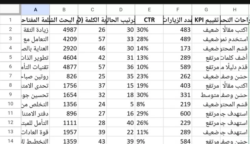 قالب Excel جاهز لتحليل الكلمات المفتاحية في التسويق الرقمي (20 كلمة عالية الربح)