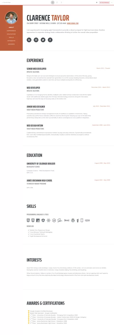 تصميم صفحات cv باستخدام لغة html و css