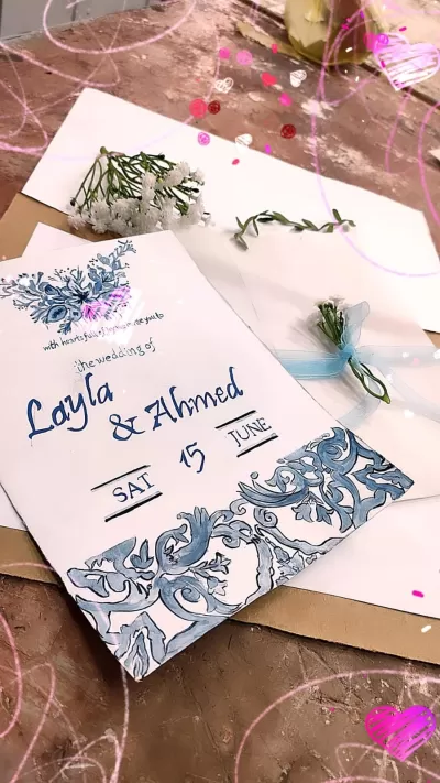 أقدم لك تصميم دعوة زفاف احترافية تعكس ذوقك الخاص وتضيف لمسة مميزة ليومك المهم