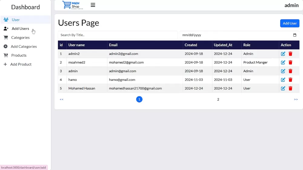 M-H Store | E-Commerce Front-End with Role-Based Dashboard
