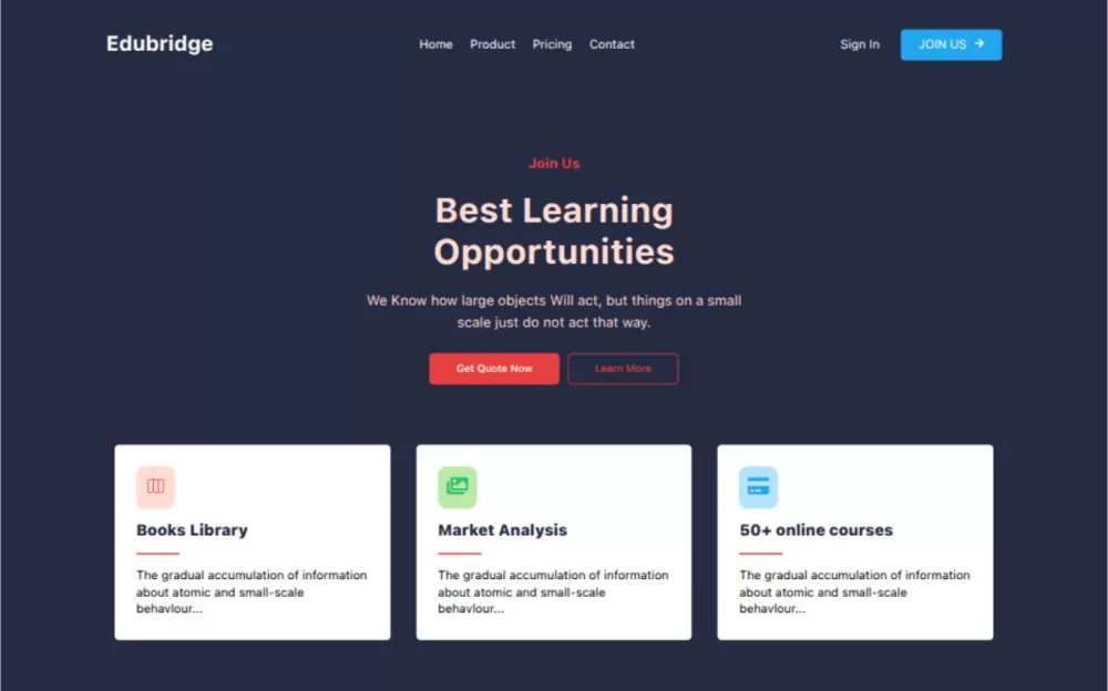 EduBridge – منصة تعليم إلكتروني حديثة منصة متكاملة للتعلم عن بعد، تقدم دورات تفاعلية، تتبع التقدم ال